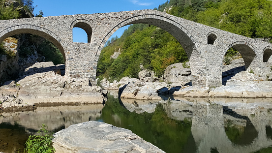 Landscape of medieval Devil's Bridge, Arda river and Rhodopes mountain, Kardzhali Region, Bulgaria