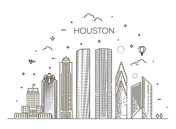 Houston city skyline, vector illustration in linear style. Texas, United States Minimal Houston, Linear City Skyline. Vector illustration houston skyline stock illustrations