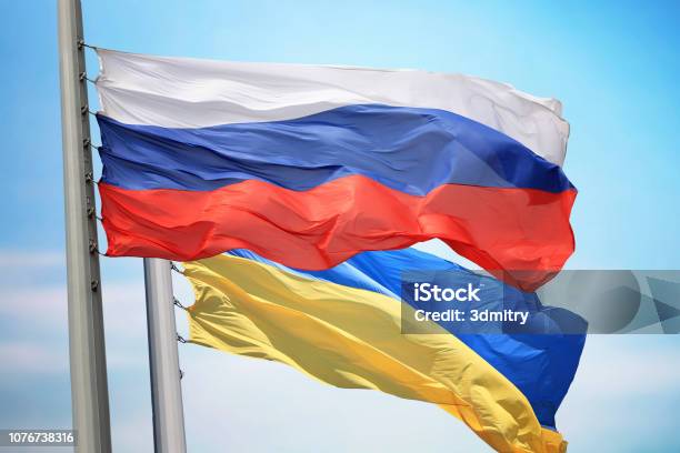 Flag Of Russia And Ukraine Stock Photo - Download Image Now - Russia, Ukraine, Flag