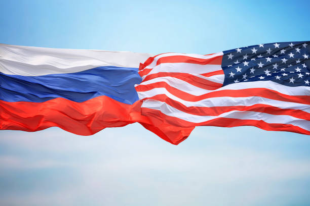 istock Flags of  USA and Russia 1076738332
