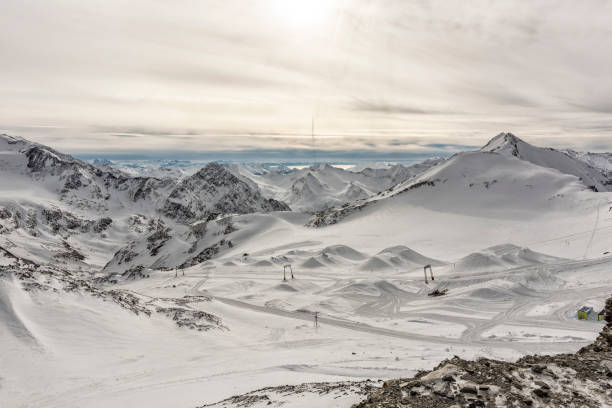 View from the Top of Stubai Glacier during the morning Time - Snowpark View from the Top of Stubai Glacier during the morning Time - Snowpark neustift im stubaital stock pictures, royalty-free photos & images