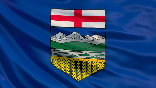 istock Alberta flag. Waving flag of Alberta province, Canada. 3d Illustration 1076752372