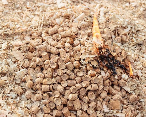 istock Wood pellets in the background. Biofuels. Cat litter. 1076754012