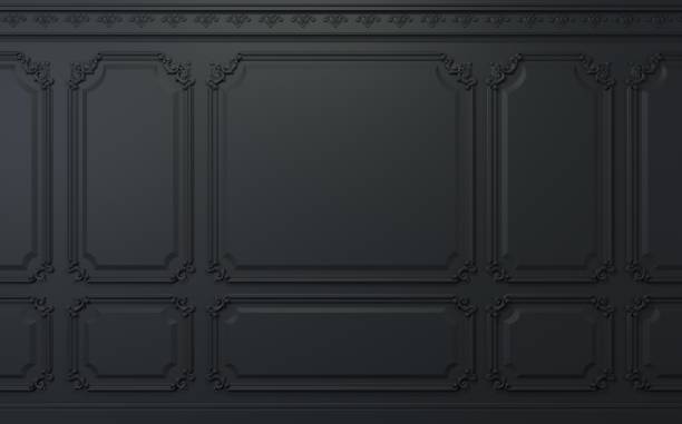 Classic wall of dark wood panels. Design and technology