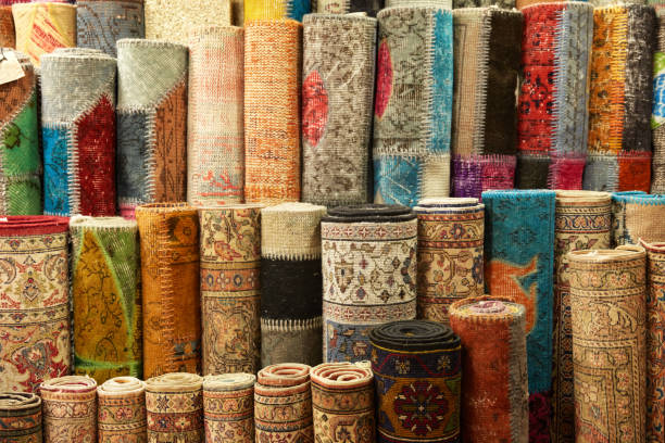 istock Traditional Handmade Turkish Carpets At Store Closeup 1076760536
