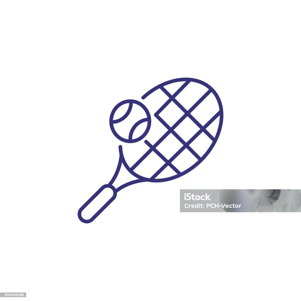 Tennis racket line icon Tennis racket line icon. Tennis racket and ball on white background. Sport concept. Vector illustration can be used for topics like sport, tennis, active lifestyle Agricultural Field stock vector