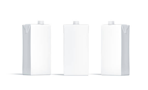blank white juice pack with lid mockup set - drink carton imagens e fotografias de stock