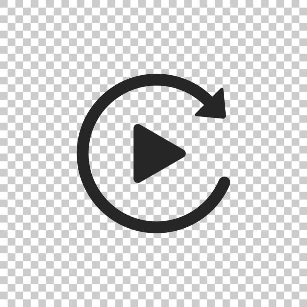 Video play button like simple replay icon isolated on transparent background. Flat design. Vector Illustration Video play button like simple replay icon isolated on transparent background. Flat design. Vector Illustration replay stock illustrations