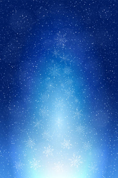 abstrakte weihnachtsbaum winter hintergrund: fallender schnee, schneeflocken und licht bilden eine weihnachtsbaum-form. - christmas tree christmas blue night stock-grafiken, -clipart, -cartoons und -symbole
