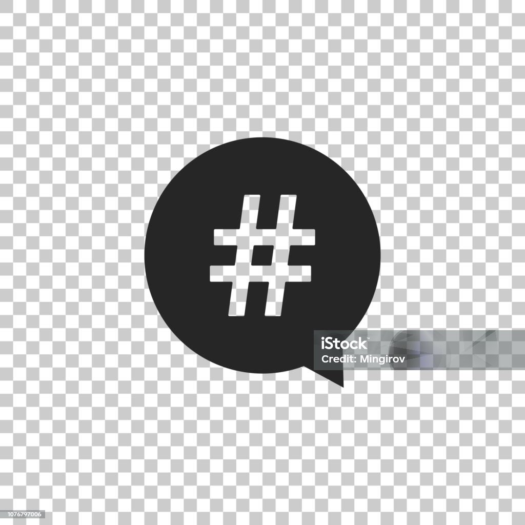 Hashtag in circle icon isolated on transparent background. Social media symbol, concept of number sign, social media, micro blogging pr popularity. Flat design. Vector Illustration Hashtag stock vector
