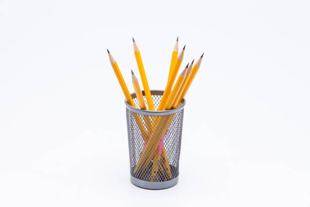 istock Group of pencils in pencil holder on white 1076797396