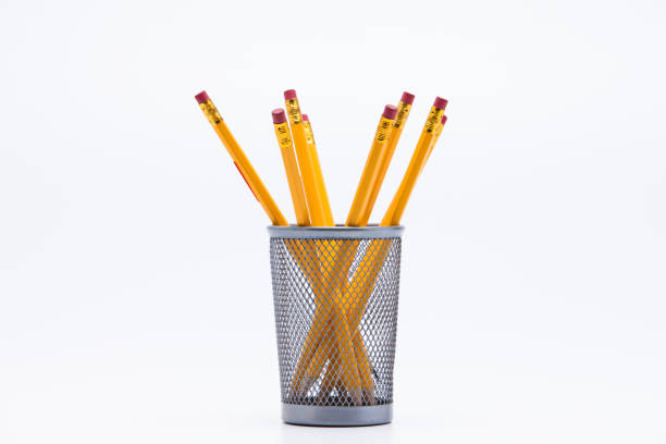 istock Group of pencils in pencil holder on white 1076797402