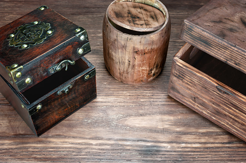 Old wooden box on wooden background