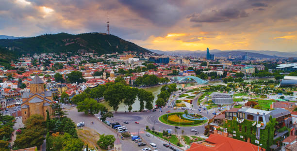 istock Tbilisi Georgia aerial sunset 1076804056