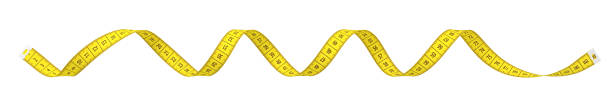 3d rendering of spiral yellow measuring tape isolated on white background. - inch centimeter length shape imagens e fotografias de stock