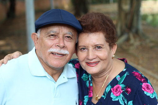 Lovely senior Hispanic couple close up.