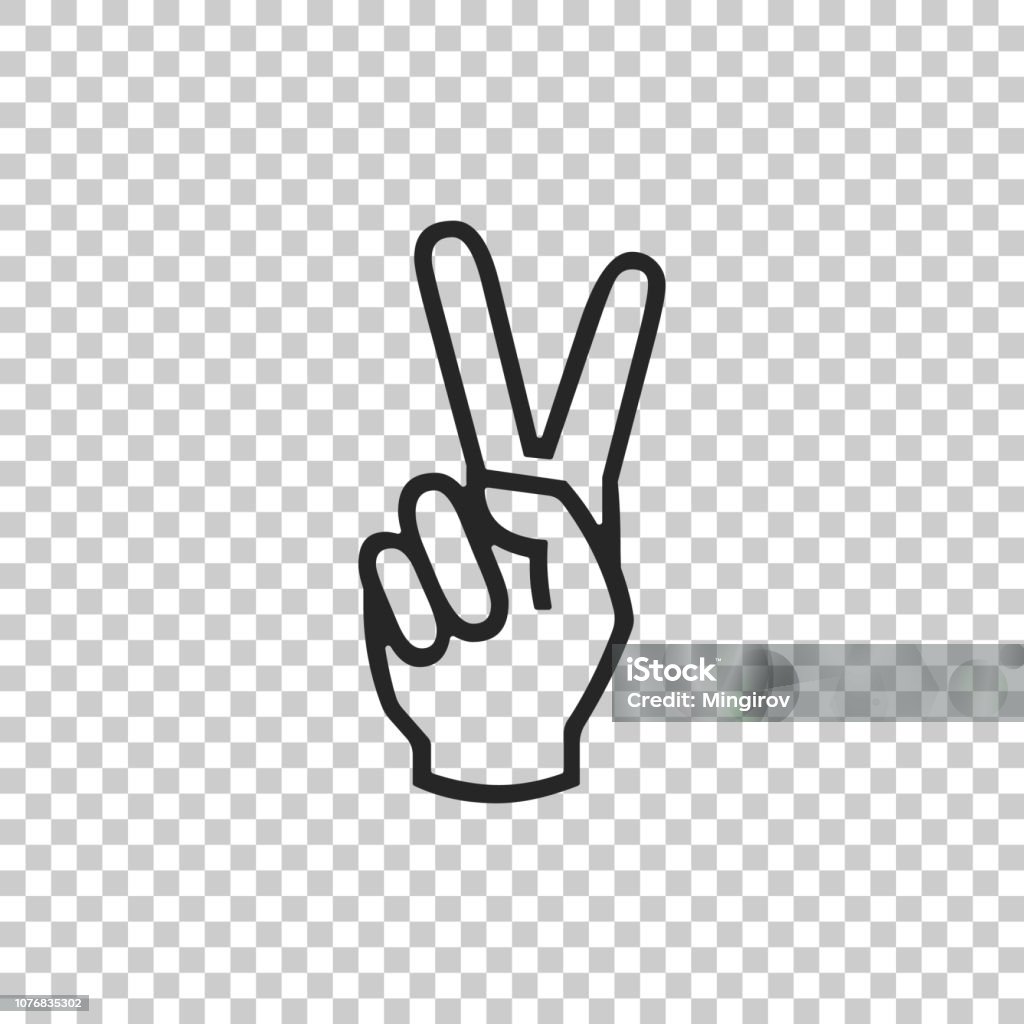 Hand showing two finger icon isolated on transparent background. Victory hand sign. Flat design. Vector Illustration Symbols Of Peace stock vector