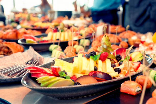 istock Cut fruits and another dishes, toned 1076841984