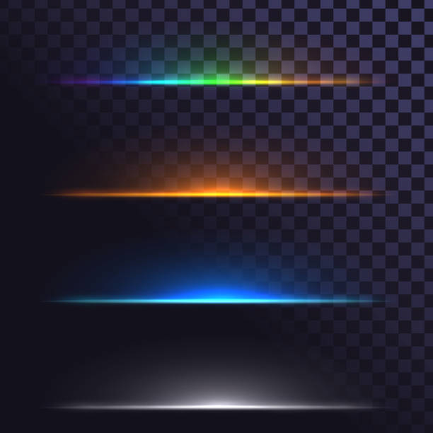 Glowing lines Glowing lines, lights, abstract elements, light sources below rainbow light effect transparent stock illustrations