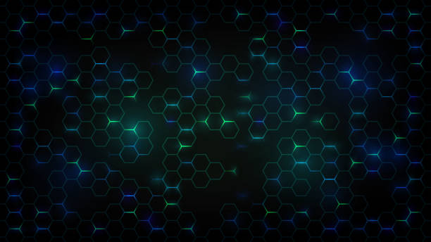 tło ze świecącymi sześciokątami - hexagon backgrounds mesh green stock illustrations