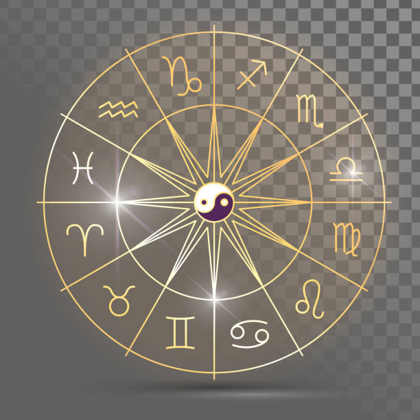Zodiac signs Golden wheel with twelve signs of the zodiac, astrology, esotericism, prediction of the future. astrology stock illustrations