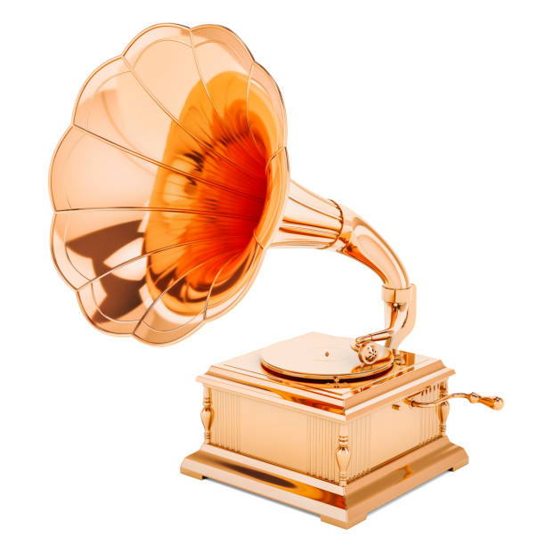 istock Golden gramophone. Music award concept, 3D rendering isolated on white background 1076846704