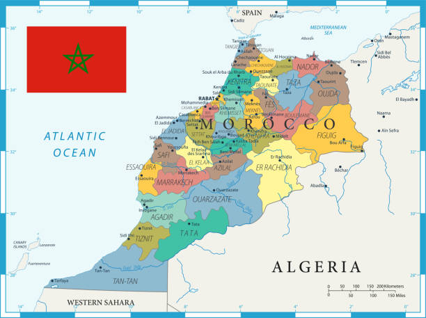 27 - Morocco - Color1 10 Map of Morocco - Vector illustration marrakech stock illustrations