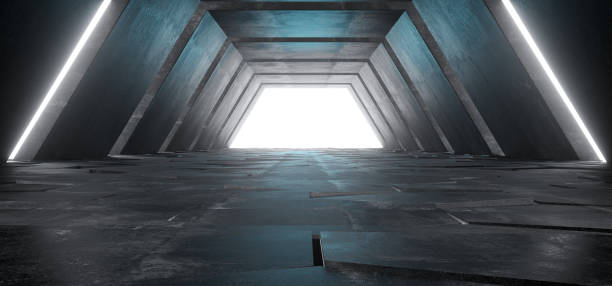 istock Alien Sci Fi Modern Futuristic Minimalist Empty Dark Concrete Corridor Tunnel With White Glow Light Empty Space For Text Science Fiction Background 3D Rendering 1076850874