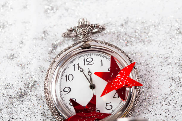 istock New Year's at midnight - Old clock and holiday lights 1076866812