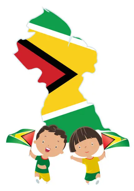 Vector illustration of Children with Guyana flags