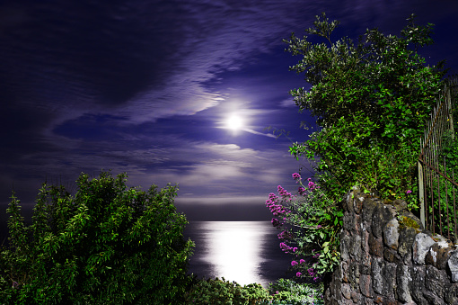 Full moon over the bay at Shanklin on the Isle of Wight, UK.