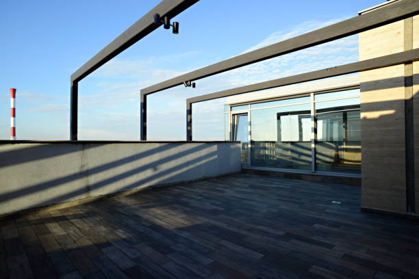 istock Big empty terrace of luxury apartment interior 1076885896