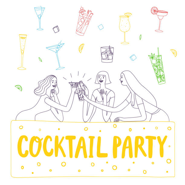 illustrazioni stock, clip art, cartoni animati e icone di tendenza di ragazze doodle che bevono al bar - bar women silhouette child