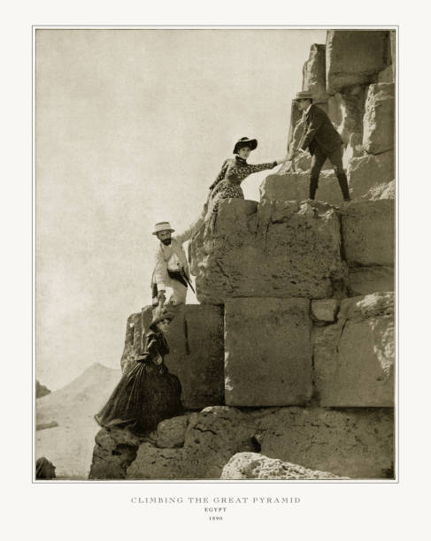 Climbing the Great Pyramid, Cairo, Egypt, Antique Egypt Photograph, 1893 Antique Egypt Photograph: Climbing the Great Pyramid, Cairo, Egypt, 1893. Source: Original edition from my own archives. Copyright has expired on this artwork. Digitally restored. kheops pyramid photos stock pictures, royalty-free photos & images