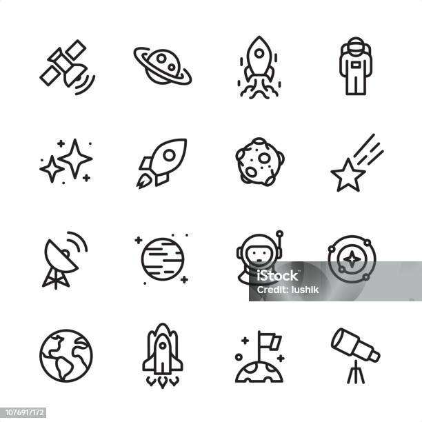 Space Outline Icon Set Stock Illustration - Download Image Now - Icon, Rocketship, Outer Space
