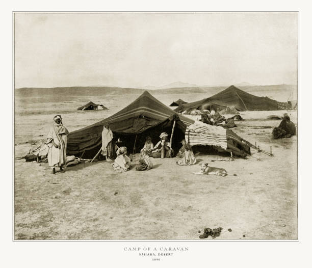 camp d’une caravane sur la désert du sahara, afrique, photographie africaine antique, 1893 - tradition marocaine photos et images de collection