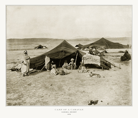 Antique African Photograph: Camp of a Caravan on the Sahara Desert, Africa, 1893. Source: Original edition from my own archives. Copyright has expired on this artwork. Digitally restored.