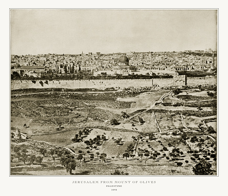 Antique Palestine Photograph: Jerusalem From Mount of Olives, Palestine, 1893. Source: Original edition from my own archives. Copyright has expired on this artwork. Digitally restored.