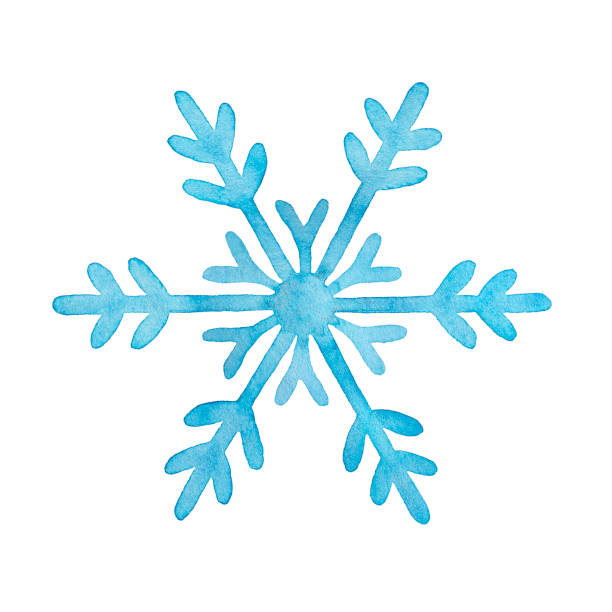 istock Hand drawn watercolour illustration of delicate winter snowflake. Beautiful abstract shape, pastel blue color, tiny sparkles. 1076934700