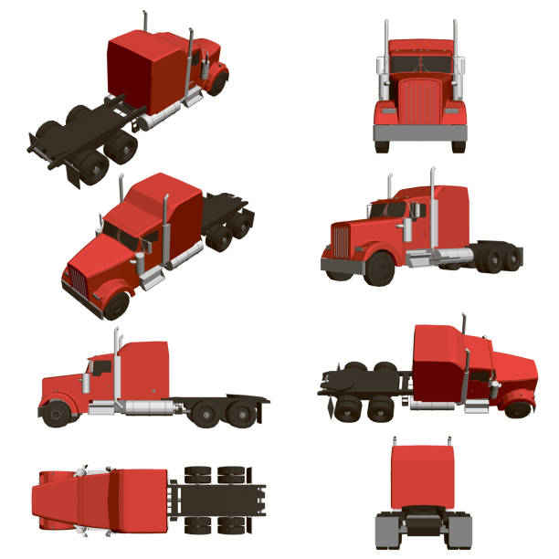 ilustraciones, imágenes clip art, dibujos animados e iconos de stock de con camiones - isometric truck traffic semi truck