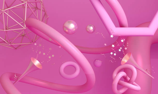 istock Pink trumpet horn, sphere, abstract geometric. 1076964332