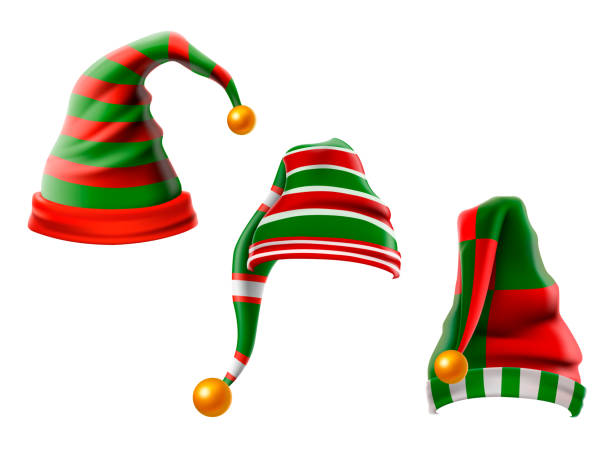 istock A collection of funny hats. Elf hats set isolation on white background. Vector illustration. 1076978076