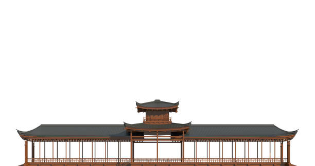 3D illustration japanese building in traditional style isolated on white background