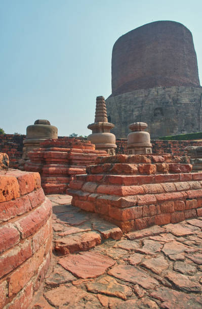 istock full view Dhamekh Stupa, a massive structure made of brick and stone in Saranath, india 1077012016