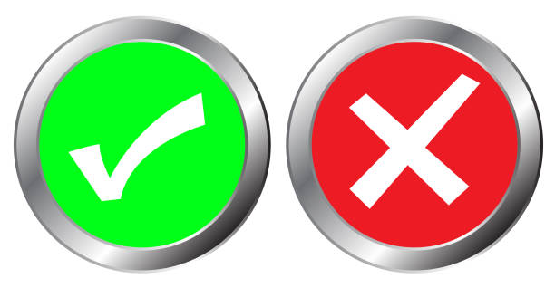 istock yes and no button symbol, The mark is correct and incorrect on green and red aluminium button 1077031814