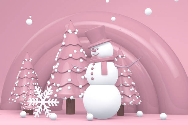 istock Winter concept with Snowman and Snowy Pine Tree 1077033328