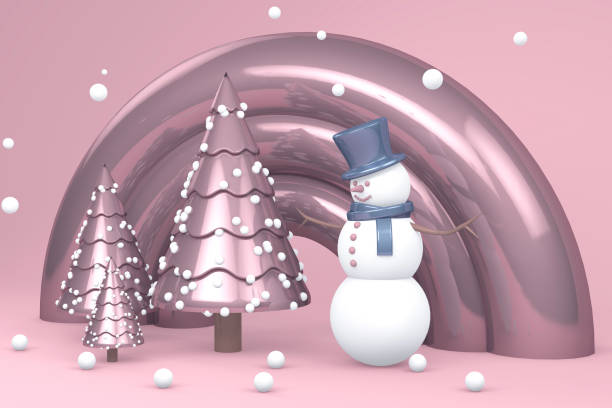 istock Winter concept with Snowman and Snowy Pine Tree 1077035010