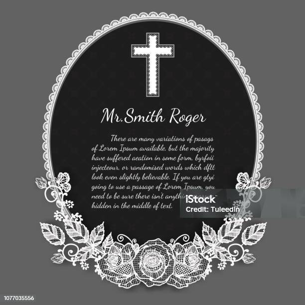 Black And White Lace Rose Funeral Card By Hand Drawing Stock Illustration - Download Image Now