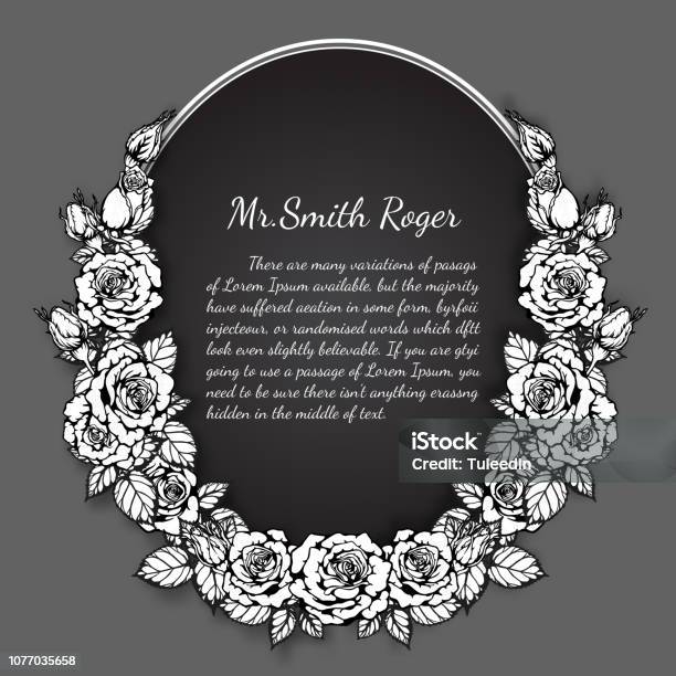 Black And White Lace Rose Funeral Card By Hand Drawing Stock Illustration - Download Image Now