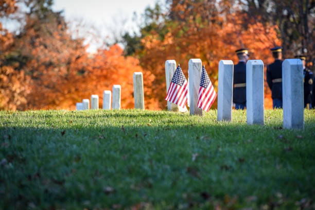 アーリントン国立墓地。復員軍人の日 - arlington national cemetery virginia cemetery american flag ストックフォトと画像